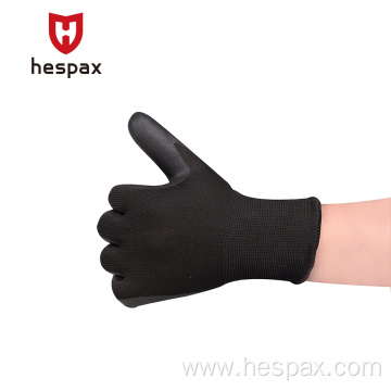 Hespax 15G Nylon Nitrile Palm Coated Safety Gloves